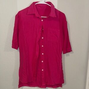 SHEIN Women's Bright Pink Button Down Shirt